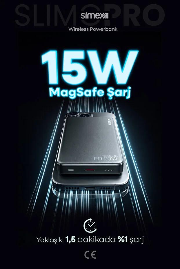 Simex Slim Magsafe Powerbank 10000 mAh - 20W PD Hızlı Şarj Taşınabilir Batarya